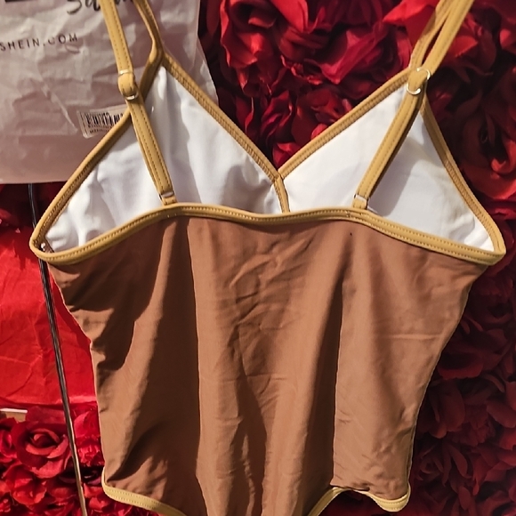 SHEIN NWT Girls Brown One-Piece Swimsuit with Tan Accents Size 11 Years - Picture 8 of 9